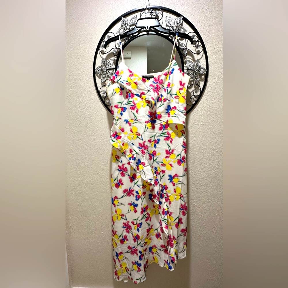 Banana Republic White Floral Asymmetrical Slip Dress